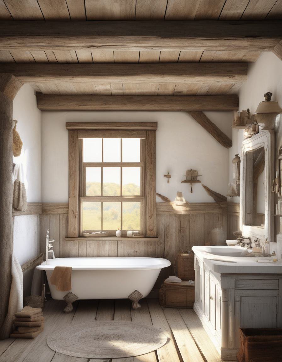 Rustic-Chic Bathroom with Clawfoot Tub and Fireplace