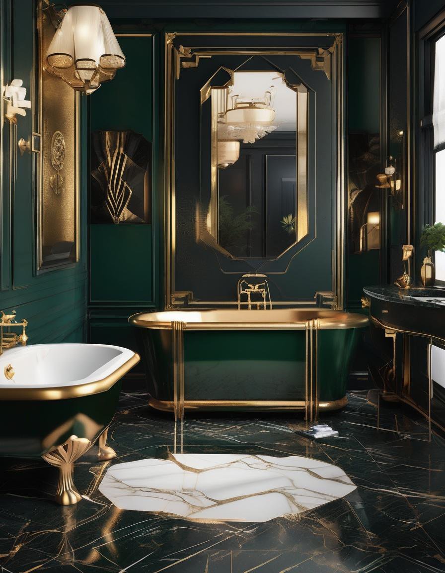 Emerald Green Art Deco Bathroom with Clawfoot Tub