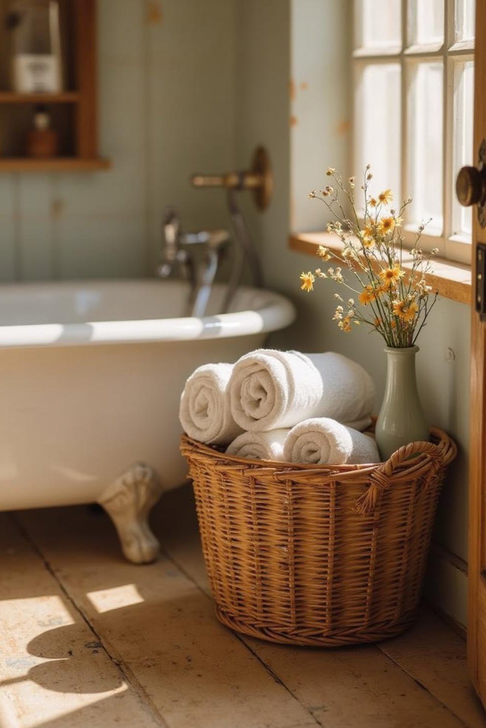 Cozy Cottage Bathroom: Rustic Accessories & Warm Colors