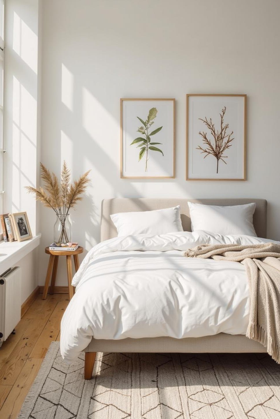 Bright Bedroom with White Geometric Rug