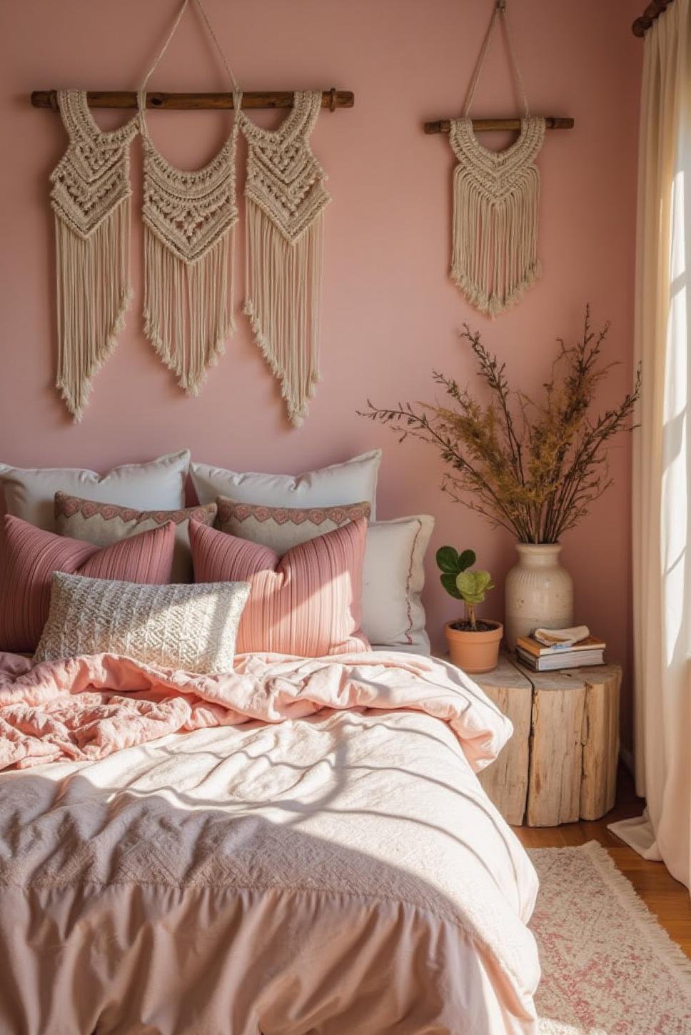 Bohemian Pink & White Bedroom: Textured & Eclectic