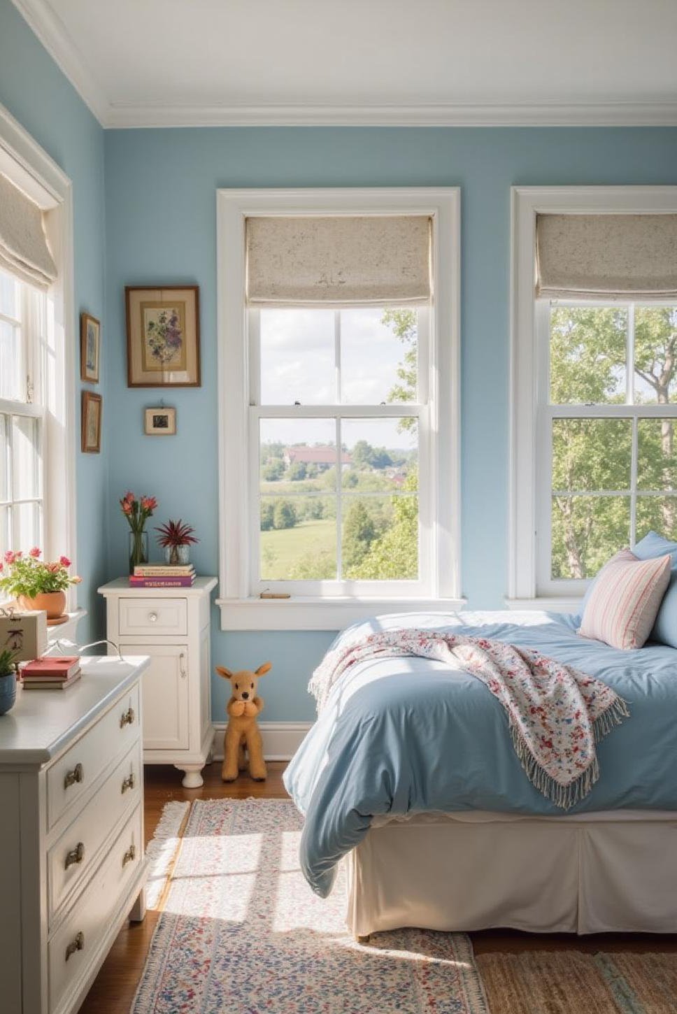 Bright Blue Teen Boy Bedroom with Open Feel