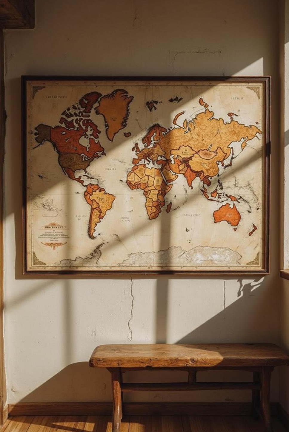 World Map Wall Art: Framed Antique Map Decor