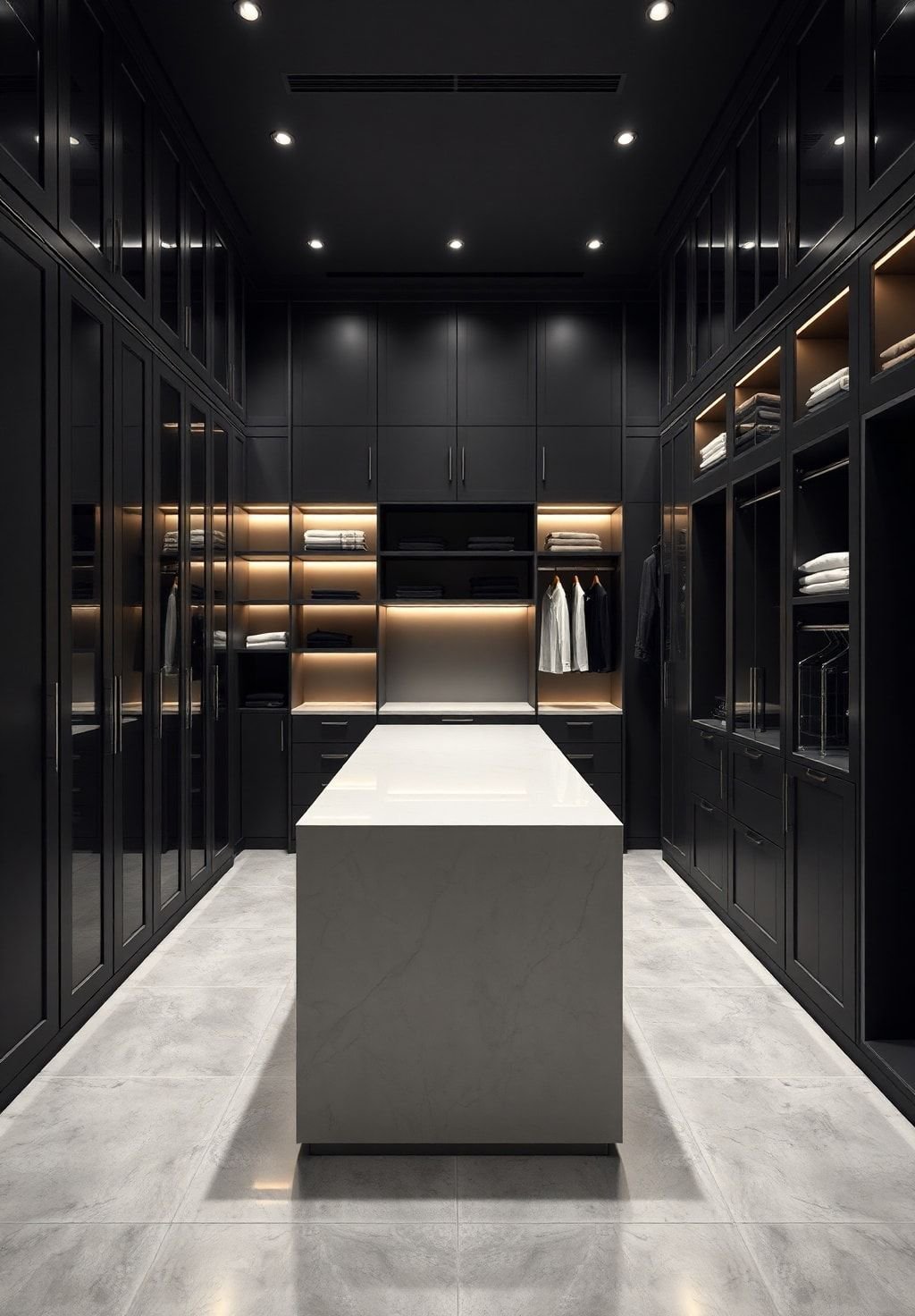 Dream Walk-In Closet with Dark Gray Lacquer and White Quartz