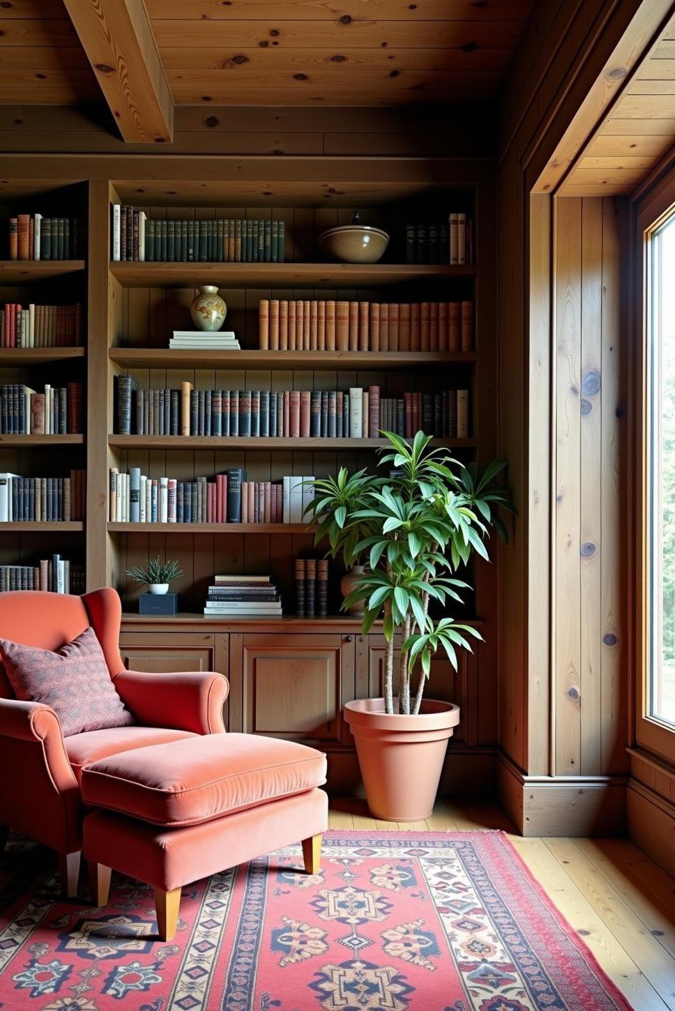 Rustic-Chic Cozy Home Library Design