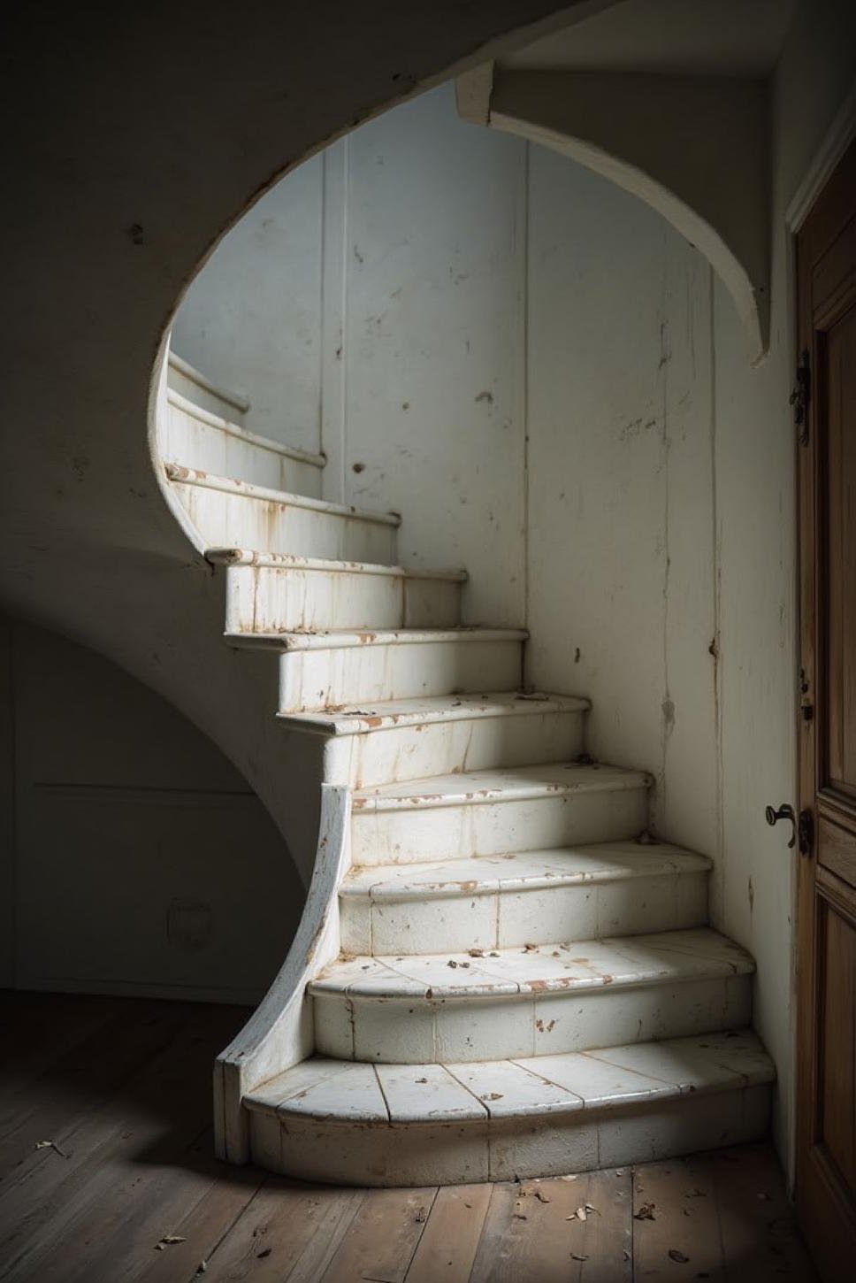 Surreal Spiral Staircase: High-Key Black and White