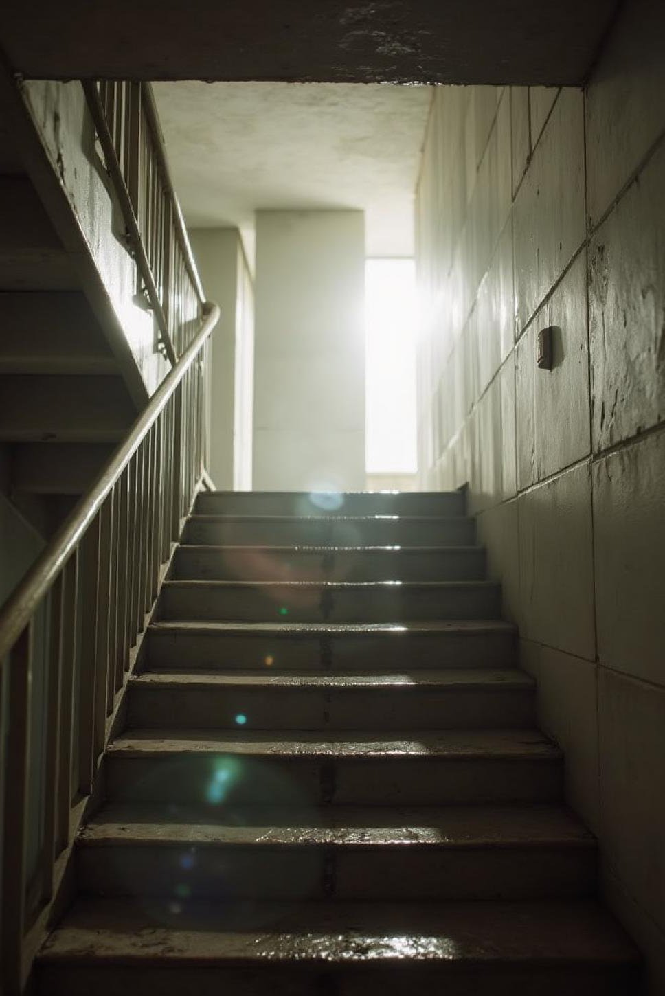 Grainy Foto Art: Concrete Staircase with Lens Flare