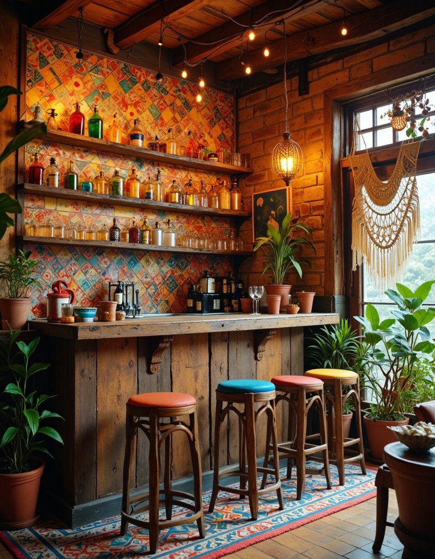 Cozy Bohemian Home Bar with Reclaimed Wood