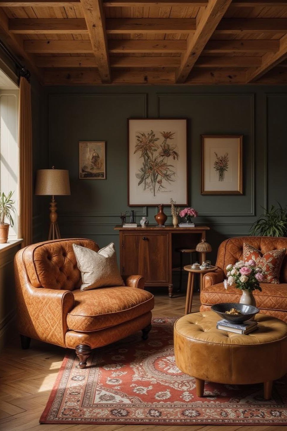 Art Deco English Cottage Living Room Design
