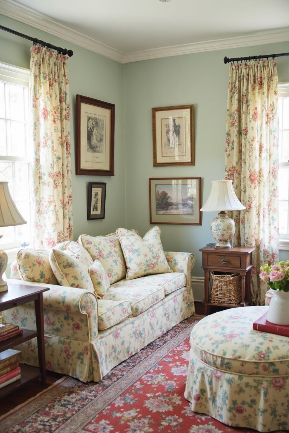 Romantic Farmhouse Living Room: Vintage Floral Decor