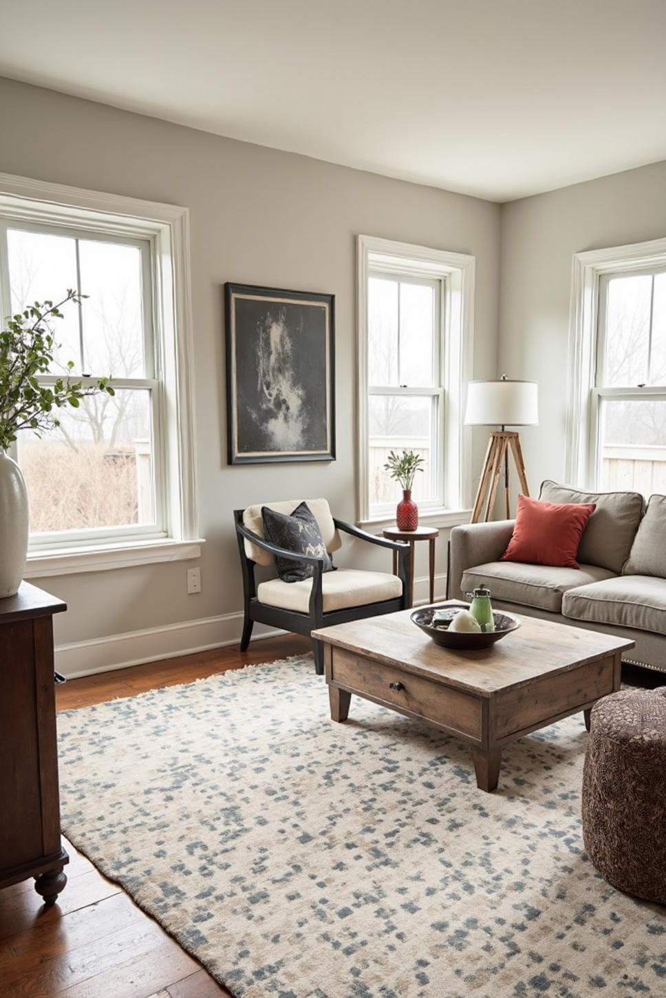 Modern Farmhouse Living Room with Geometric Rug