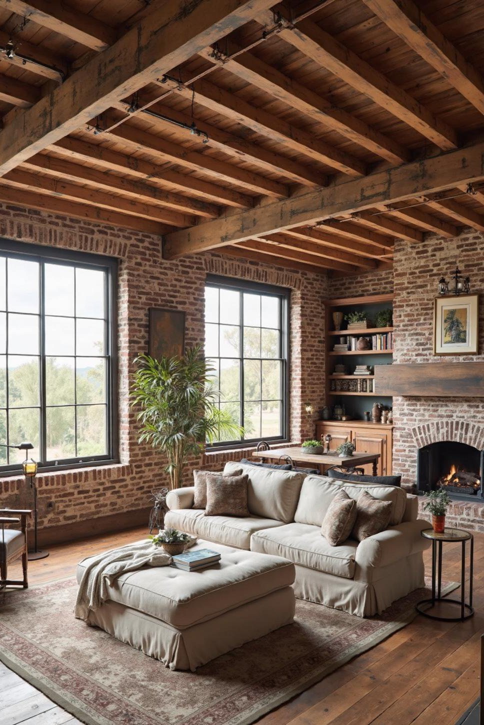 Rustic Farmhouse Living Room with Exposed Brick