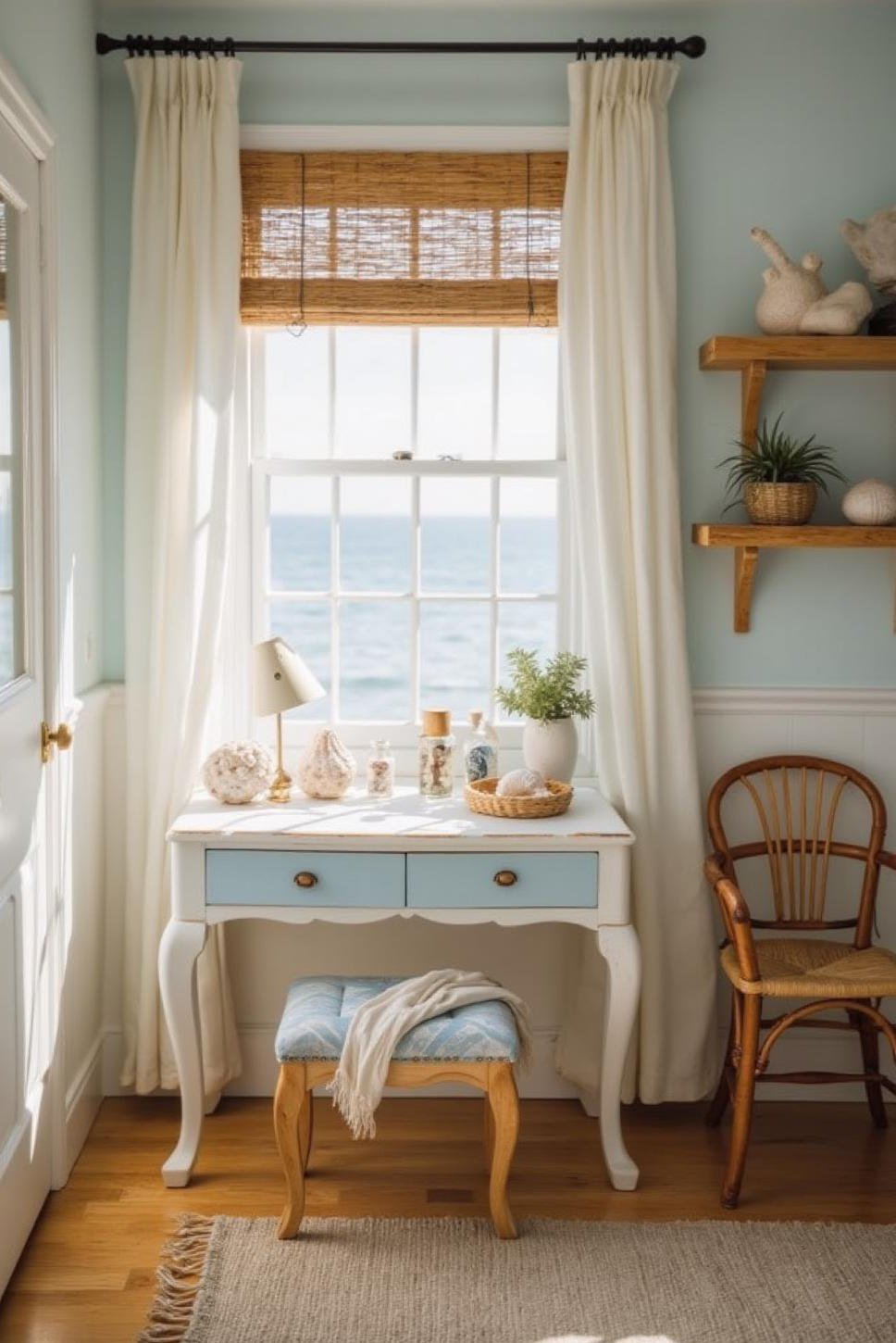 Coastal Girl Bedroom Vanity: White & Light Blue