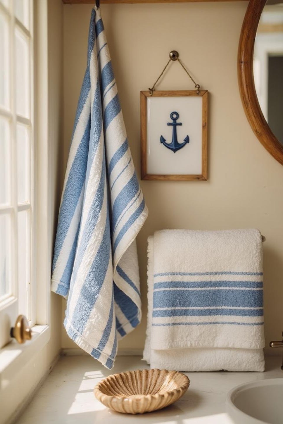 Nautical Guest Bathroom: Blue, White & Sandy Beige