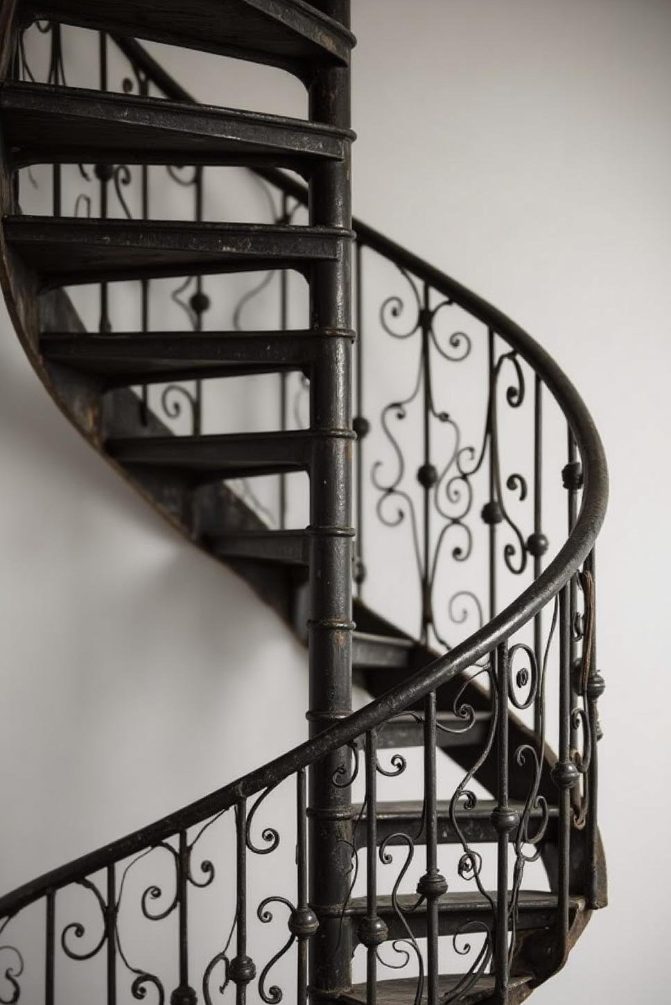 Wrought-Iron Spiral Staircase: Black and White Detail