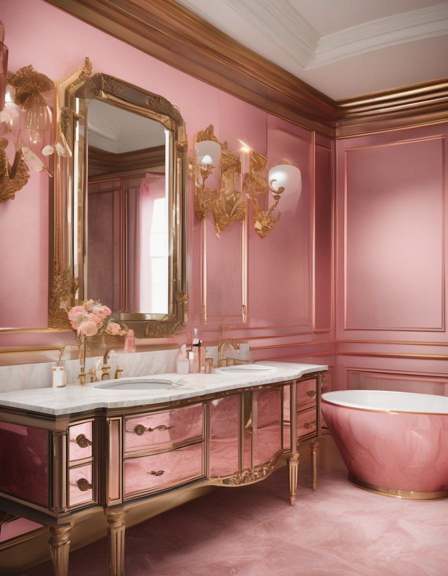 Glamorous Blush Pink Bathroom with Gold Accents