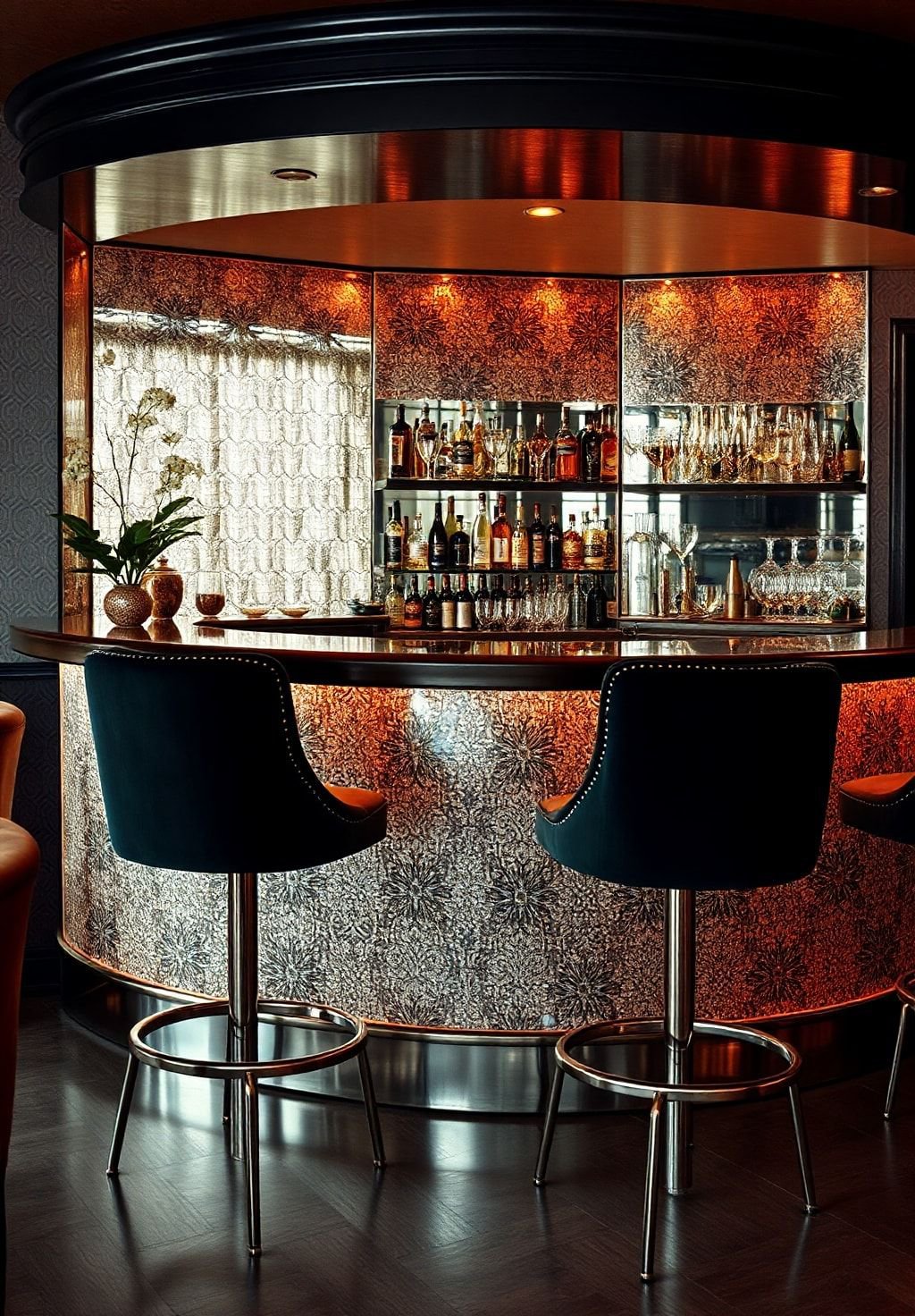 Old Hollywood Glamour Meets Modern Luxury in This Stunning Home Bar