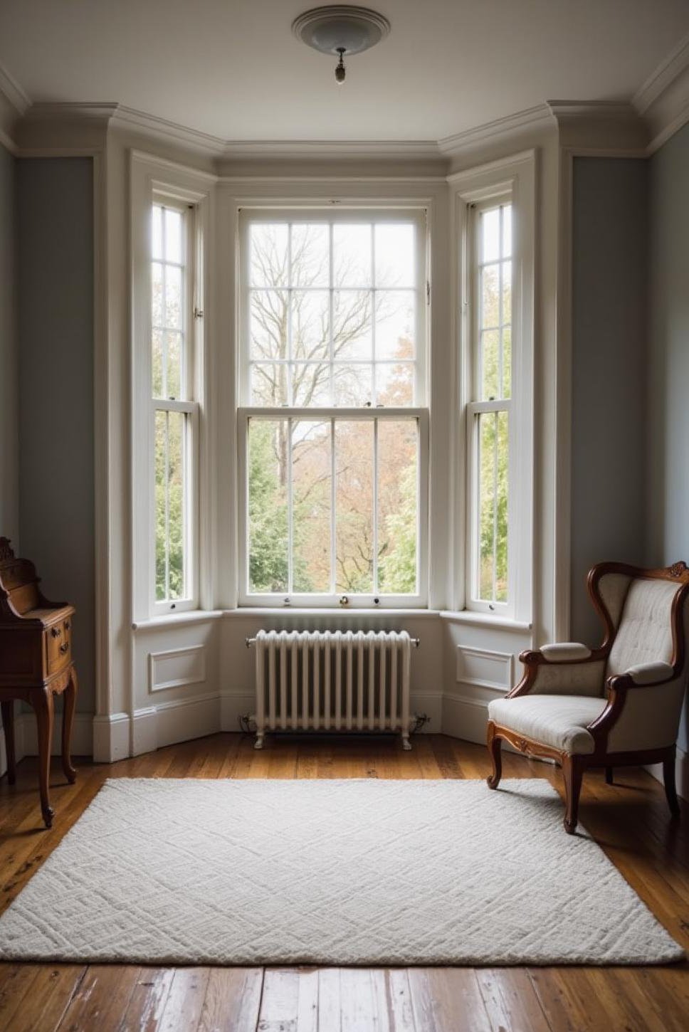 White Rug & Grey-Blue London Bedroom