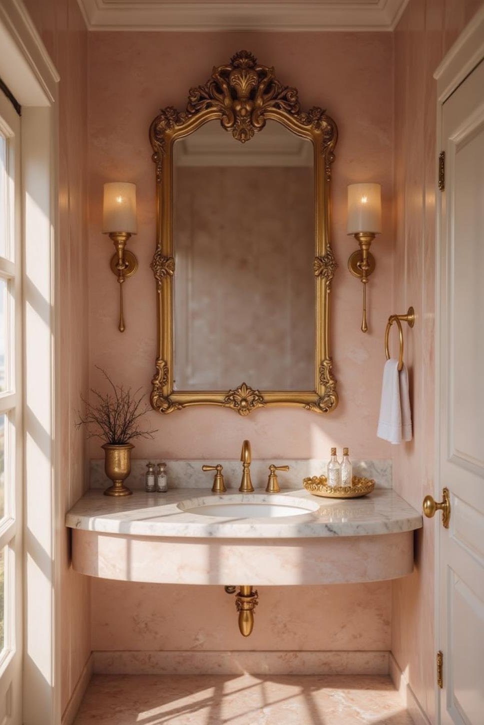 Romantic Ensuite: Pink & Gold Bathroom Decor