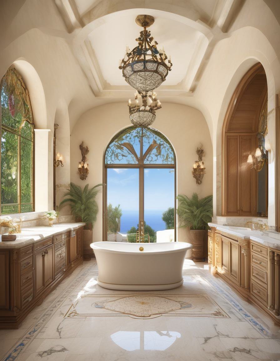 Sun-Drenched Mediterranean Master Bath: Marble & Mosaic Elegance