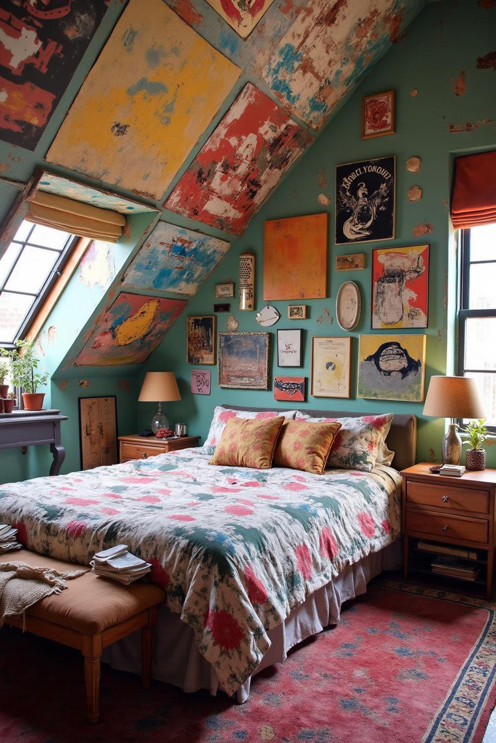 Maximalist Attic Bedroom: Colorful & Textured Loft Decor