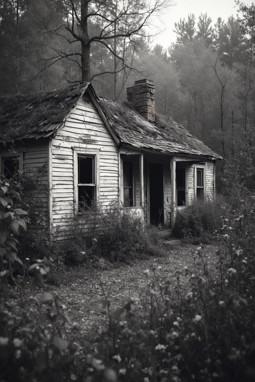 Abandoned Home: Black & White Derelict Structure