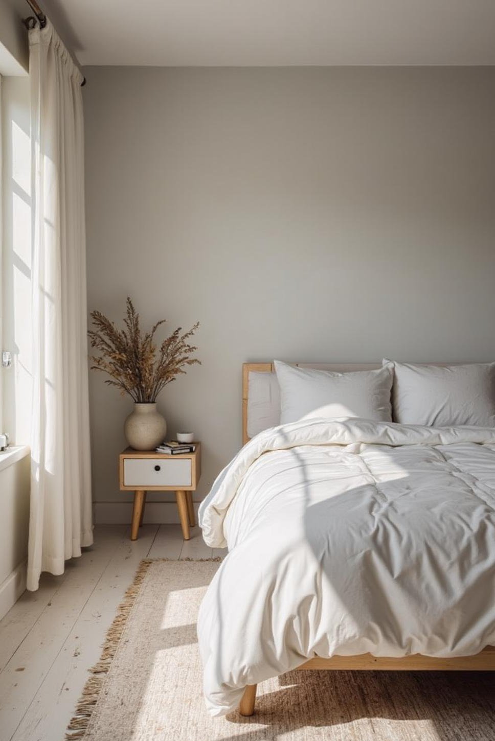 Minimalist Bedroom with White Cotton Rug