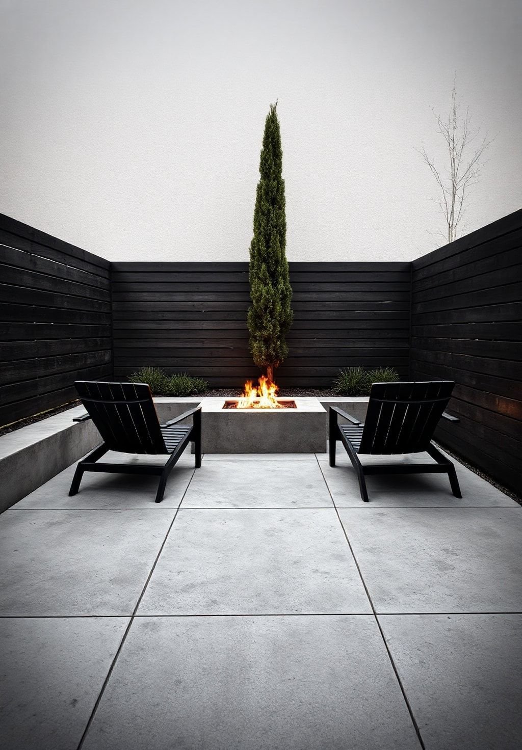 Modern Oasis: Fireside Relaxation in a Minimalist Patio