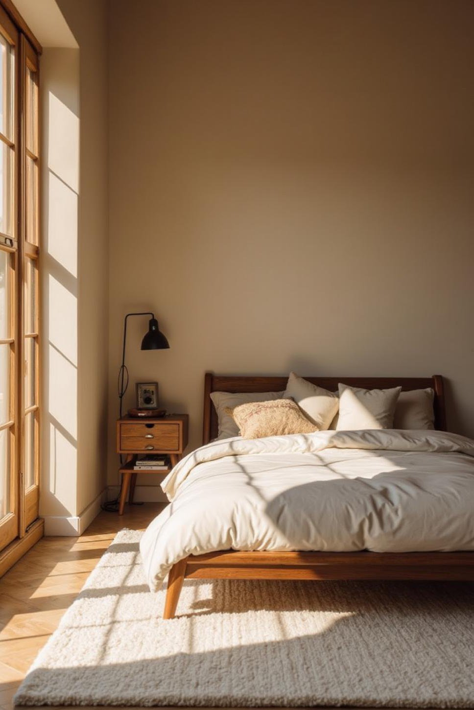 Mid-Century Modern Bedroom: White Wool Rug