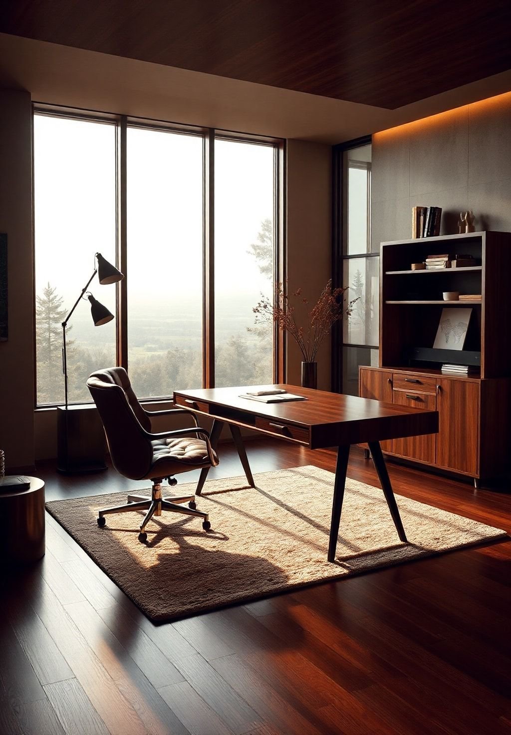 ##  Mid-Century Modern Oasis: A Glamorous Home Office Escape