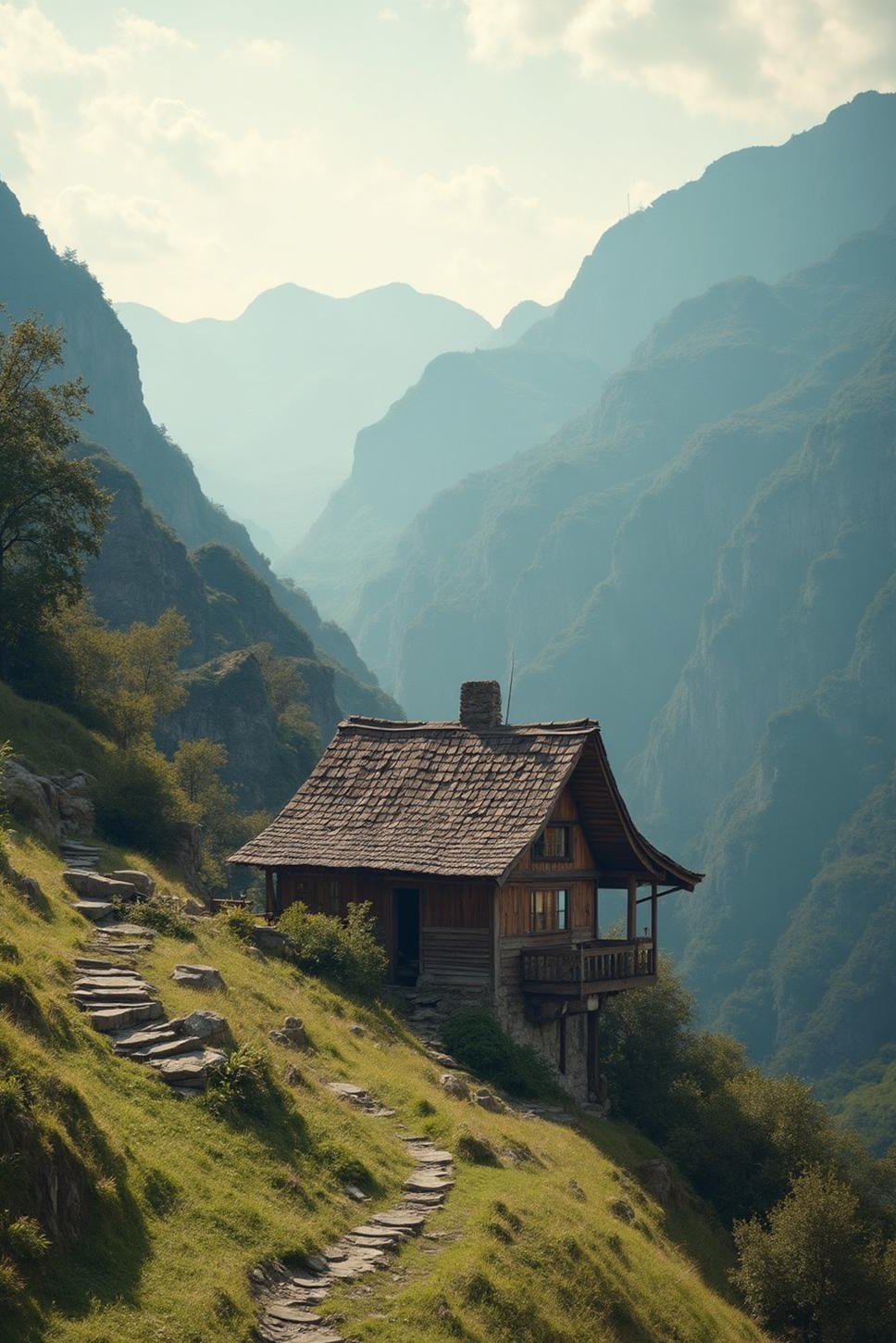 Dreamy Landscapes: Wooden House in Mountain Scenery