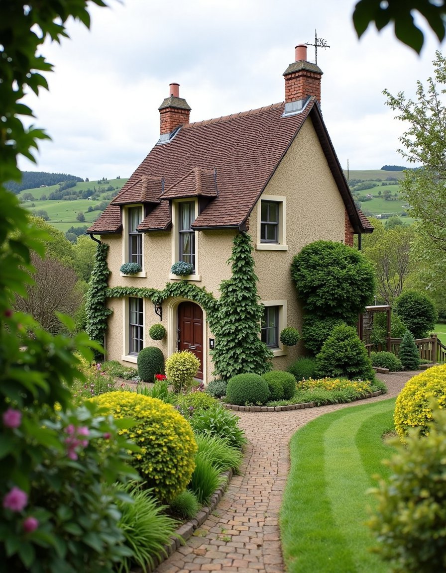 Peaceful Gray French Country Cottage Exterior