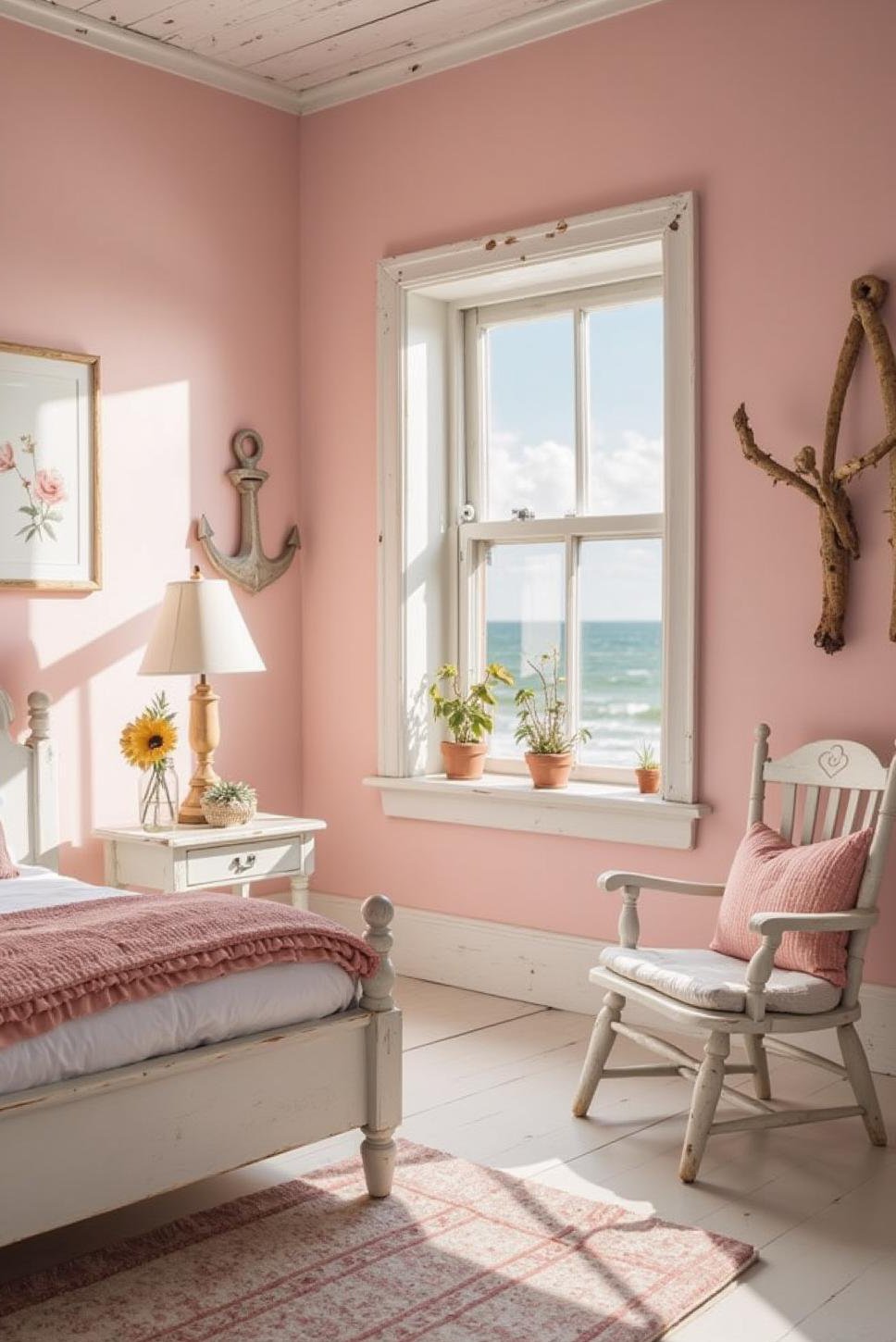Coastal Pink & White Bedroom: Light & Airy