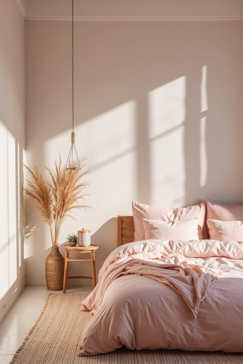 Minimalist Pink & White Bedroom: Scandinavian Style
