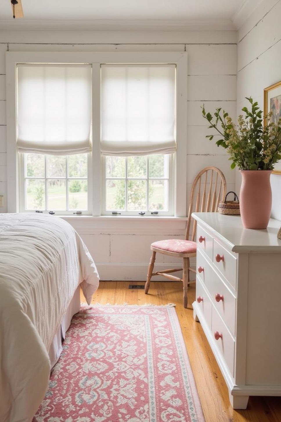 Farmhouse Pink & White Bedroom: Soft & Charming