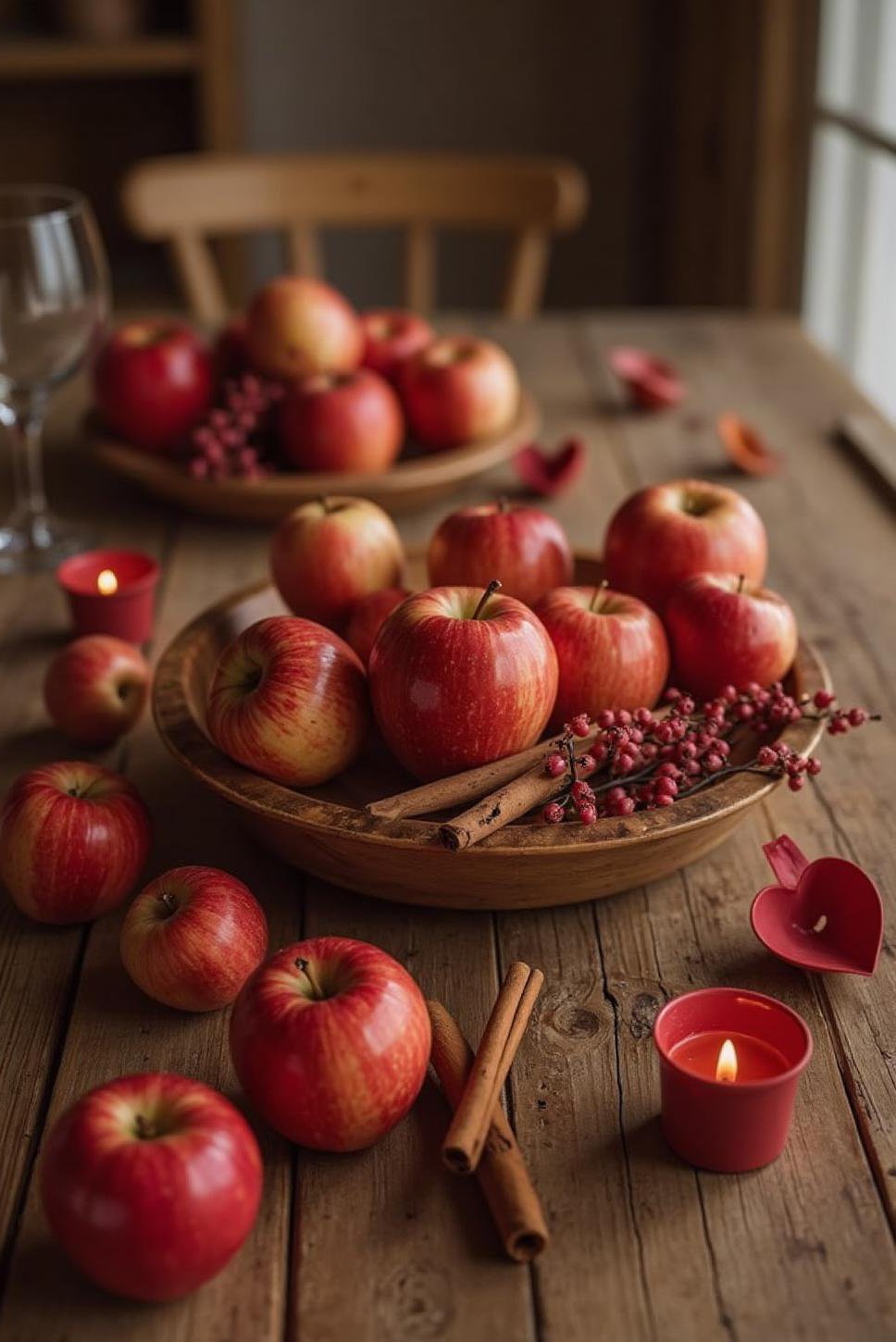 Rustic Valentine Centerpiece: Apples, Cinnamon, & Hearts