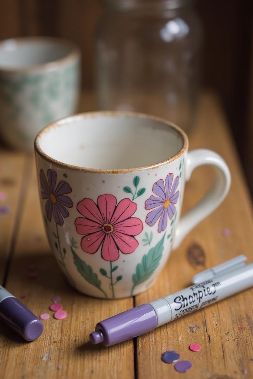 Whimsical Floral Sharpie Mugs: Easy DIY Pottery Projects