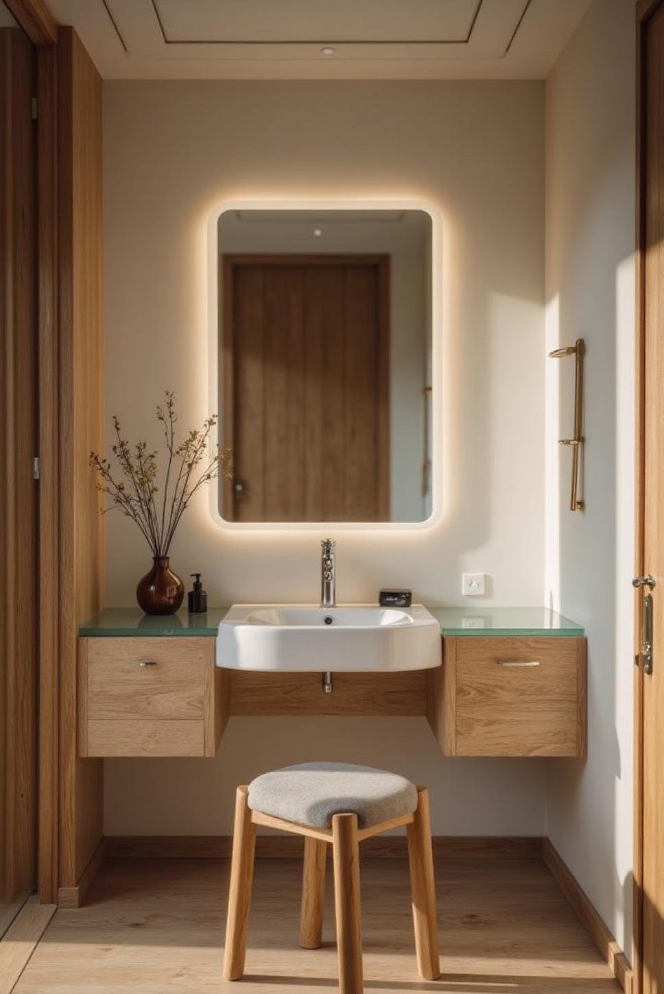 Sleek Glass-Top Vanity: Modern Dressing Room Design