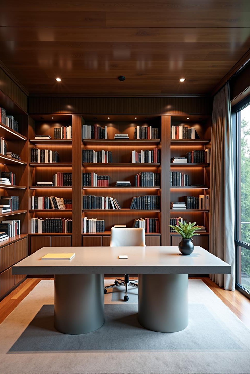 Elegant Dark Walnut Home Library Office Design