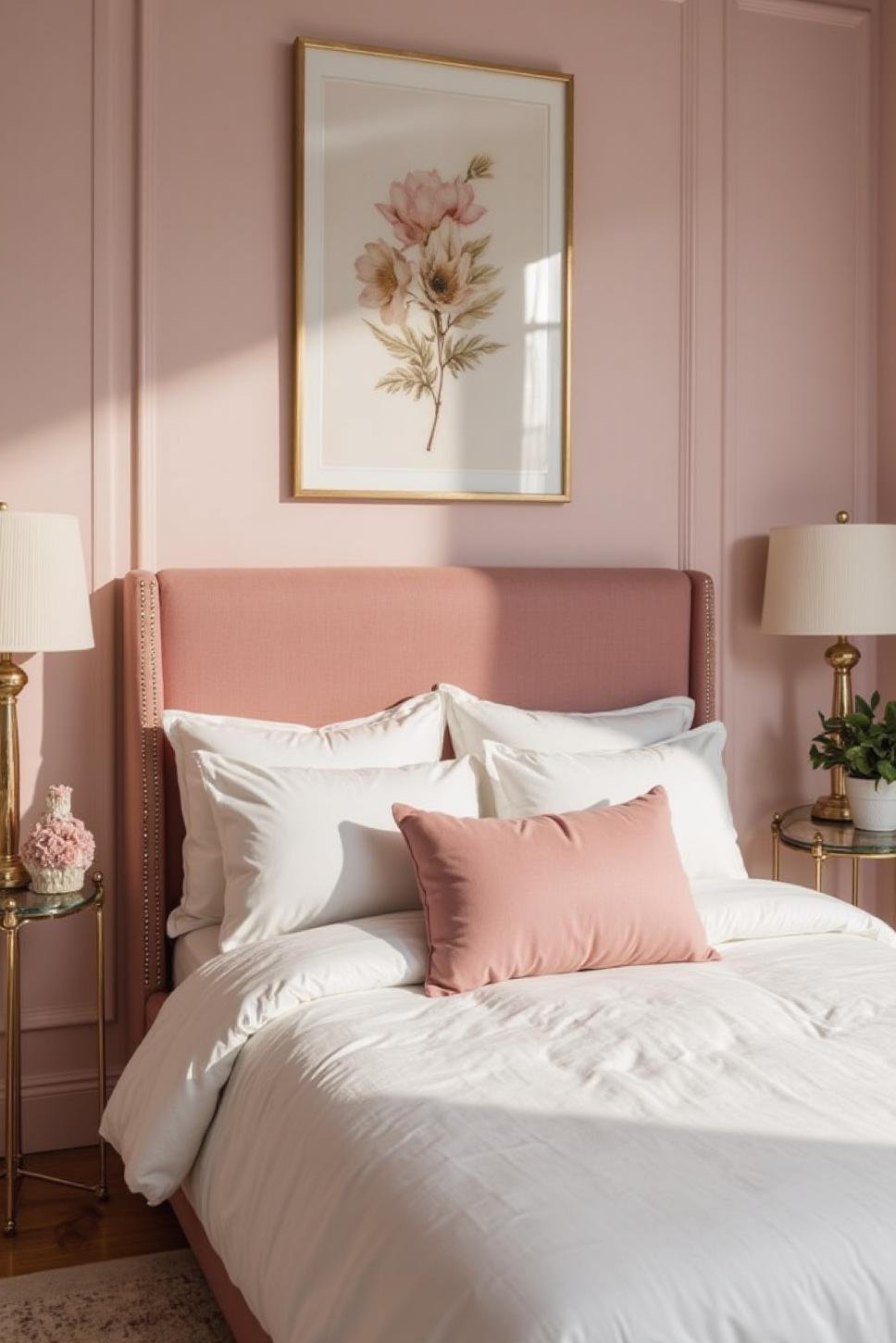 Blush Pink & White Bedroom: Modern Glam Design