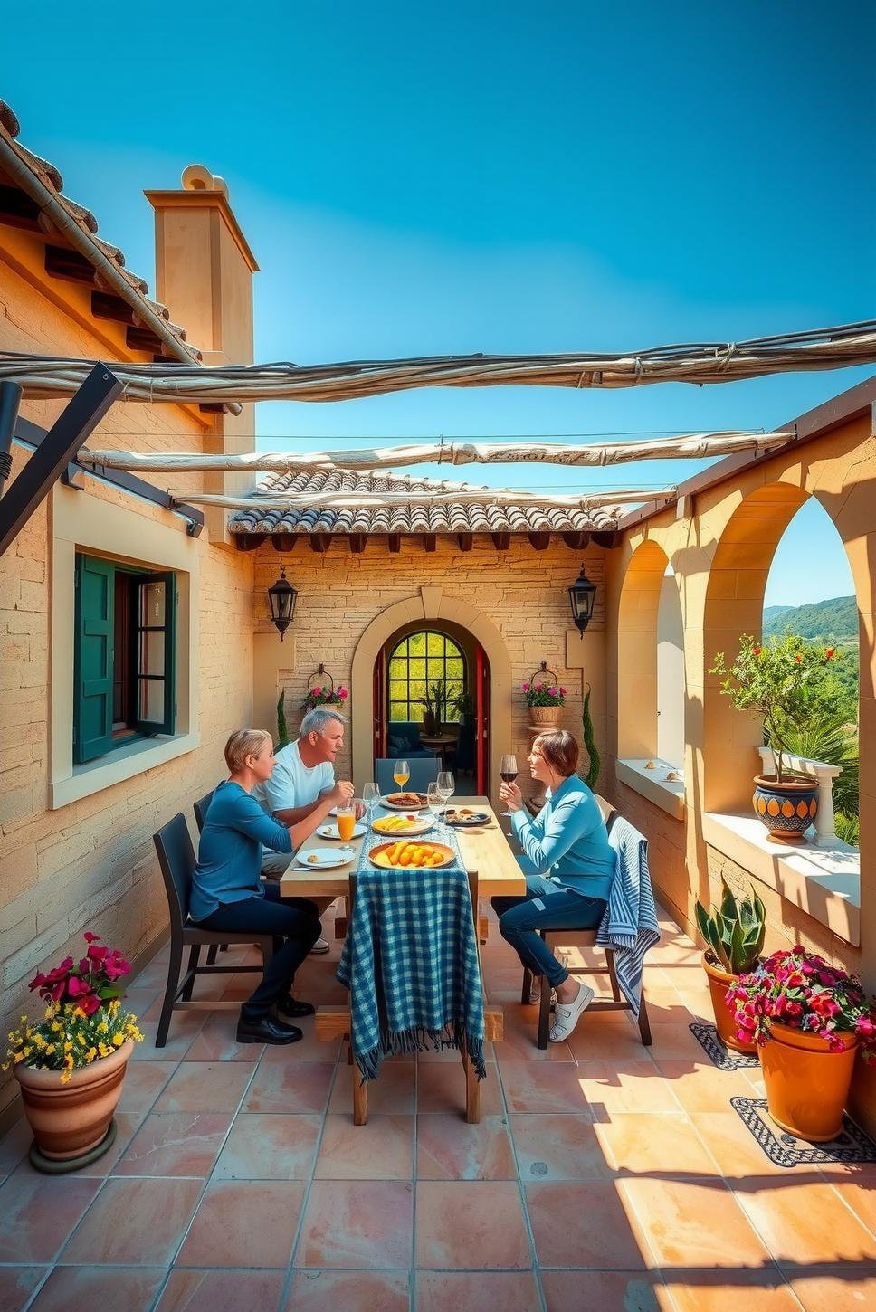 Tuscan House Patio: Family Meal & Warm Ambiance