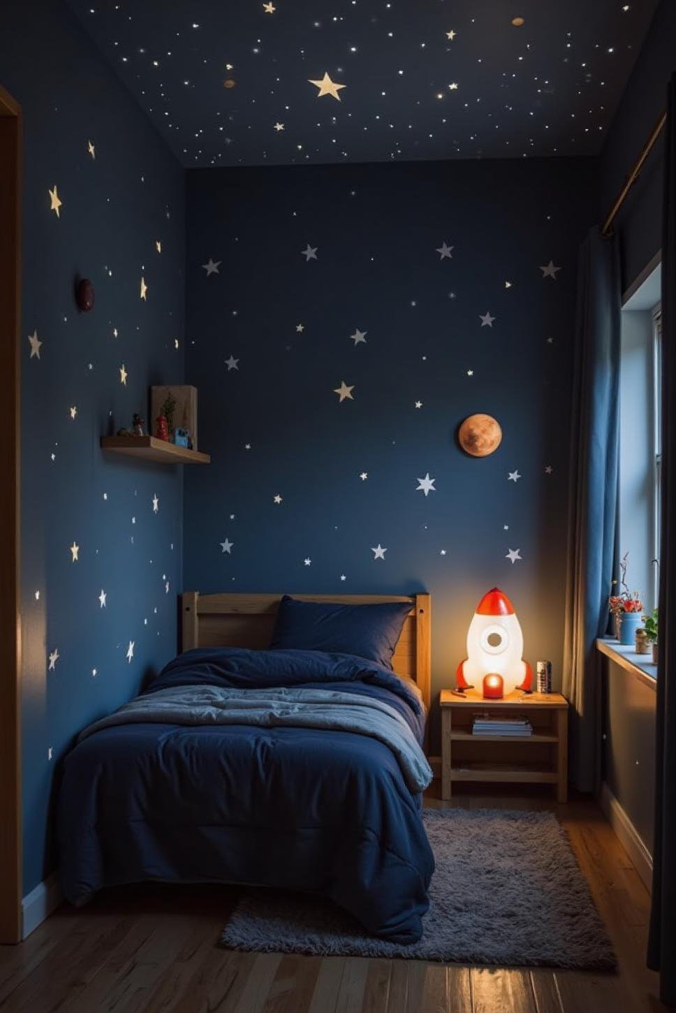 Space-Themed Toddler Boy Room with Starry Decor