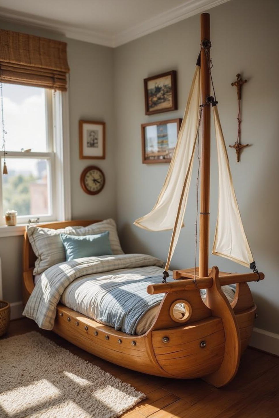 Nautical Toddler Boy Room: Ship-Shaped Toddler Floor Bed