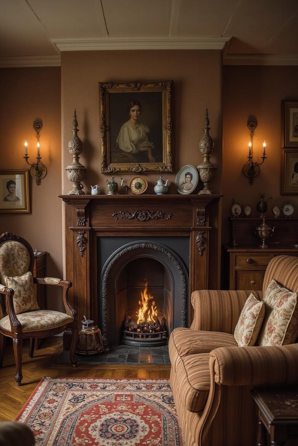 Traditional English Cottage Living Room with Fireplace