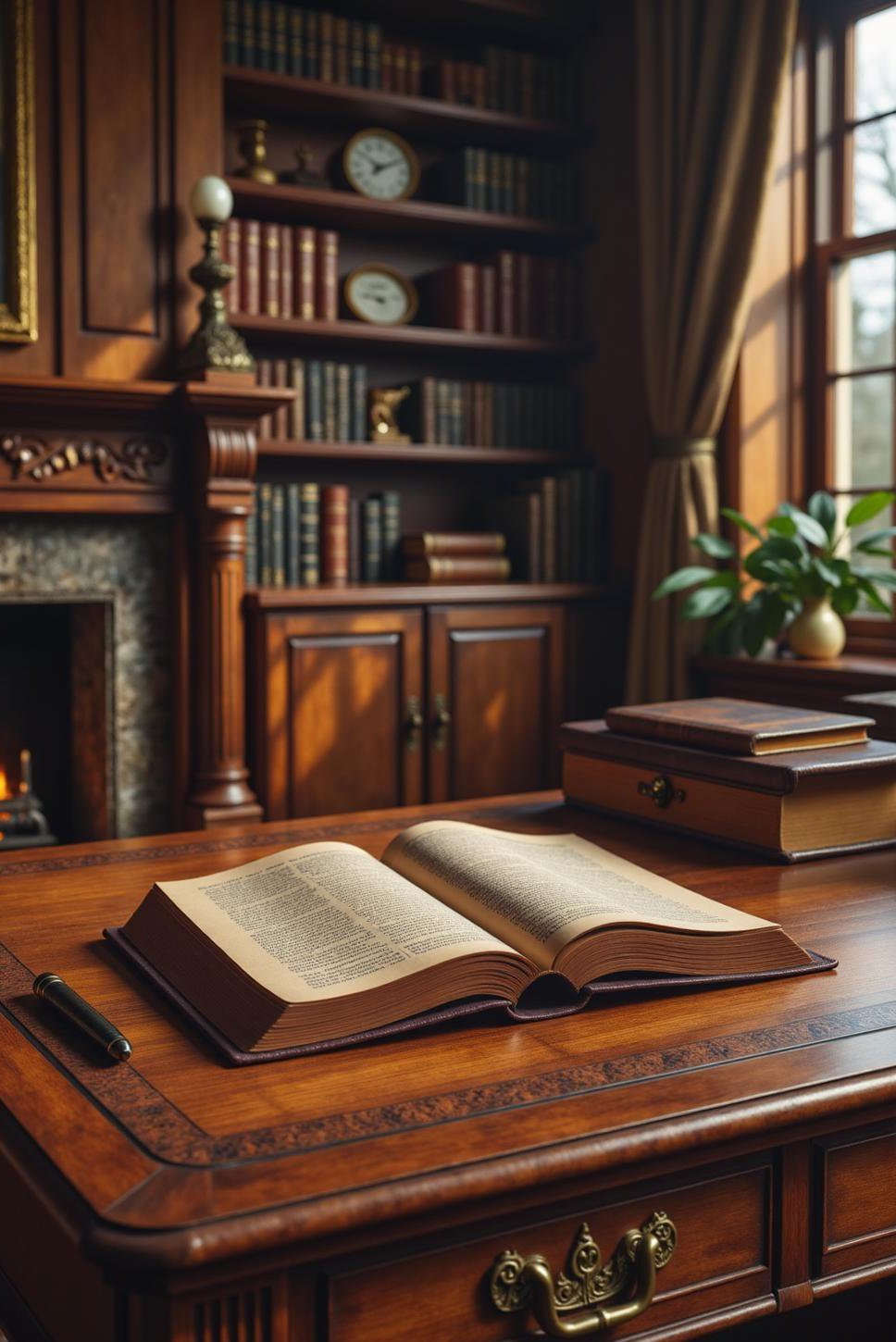 Traditional Male Office: Dark Wood & Leather Accents