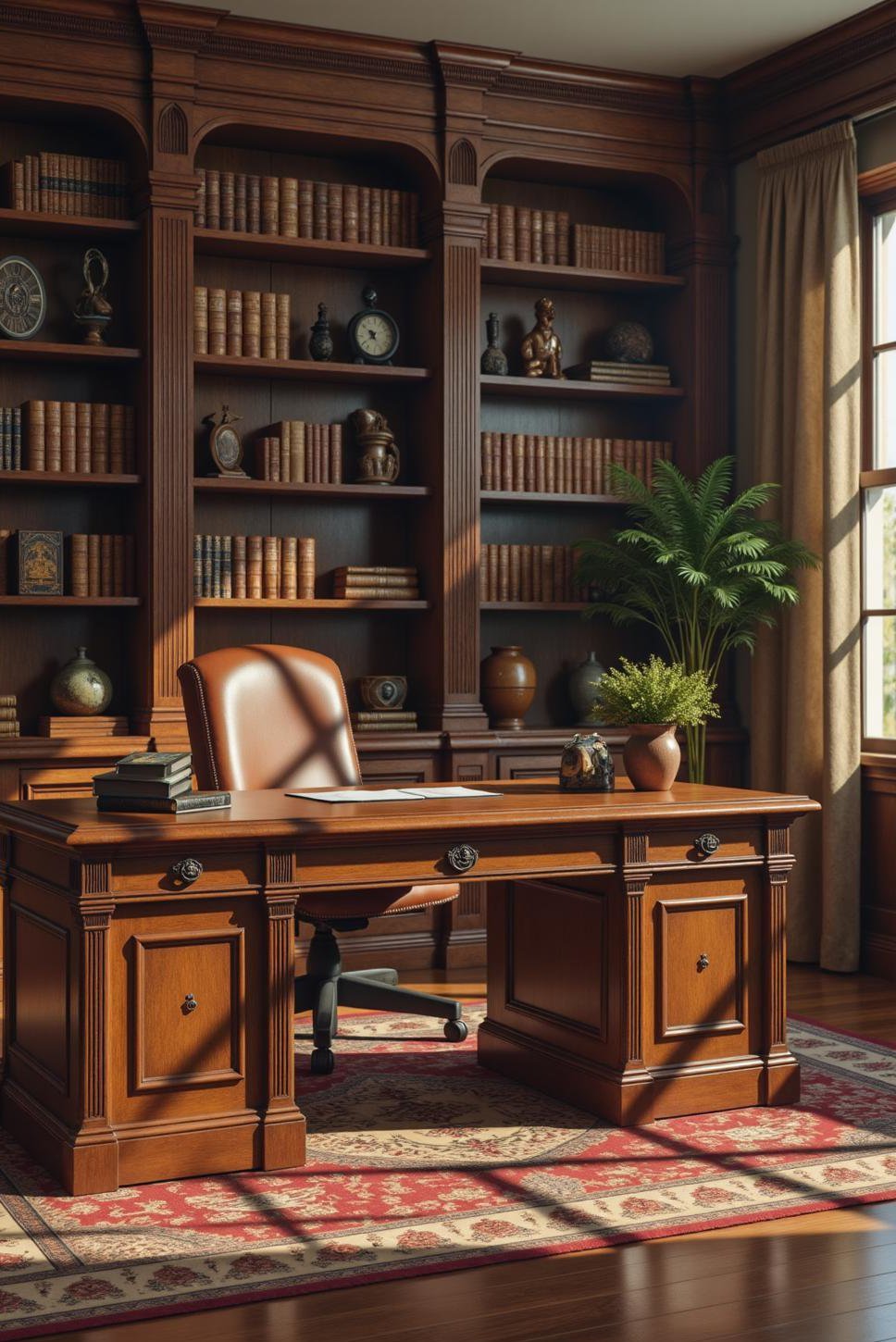 Masculine Home Office: Dark Wood & Leather