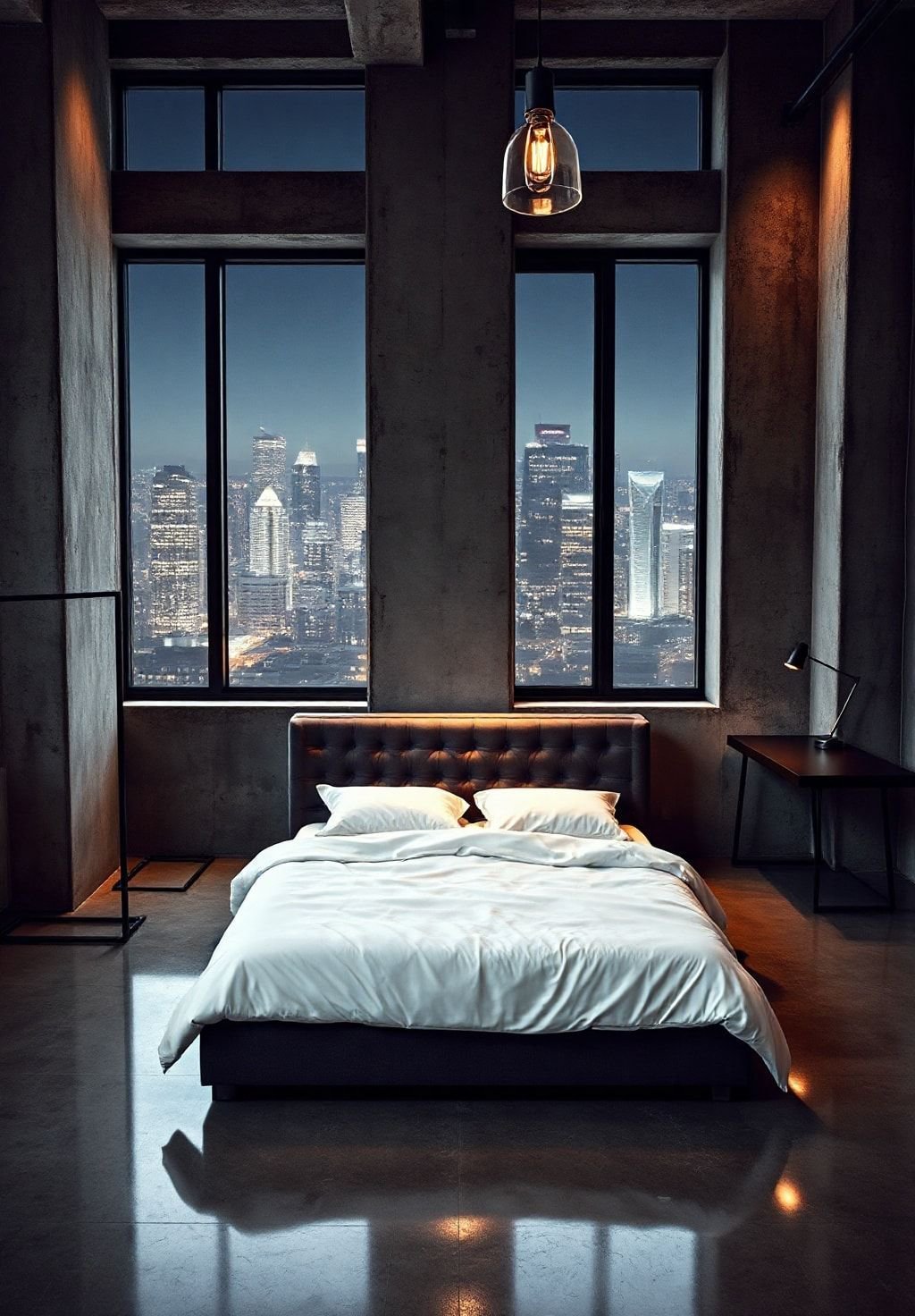 Chic City Loft Bedroom with Panoramic Views