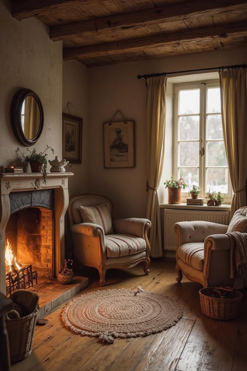 Cozy Winter English Cottage Living Room