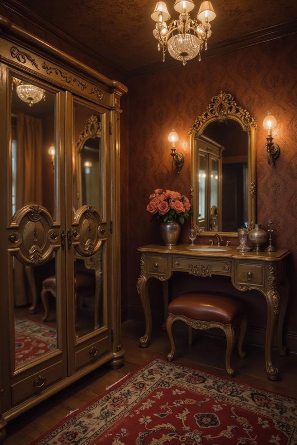 Glamorous 1920s Vintage Dressing Room with Mirrored Armoire