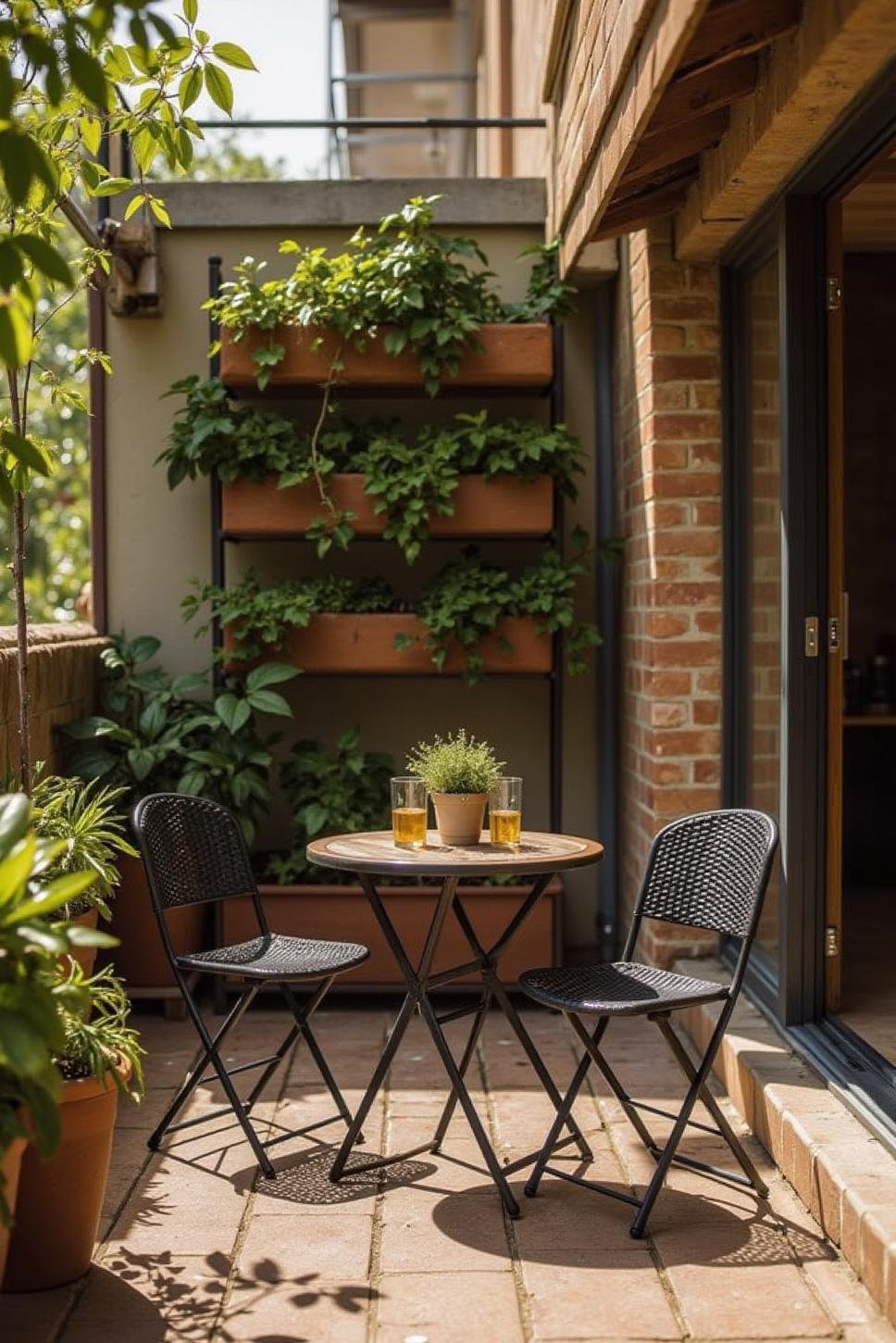 Small Apartment Patio: Vertical Garden & Bistro Set